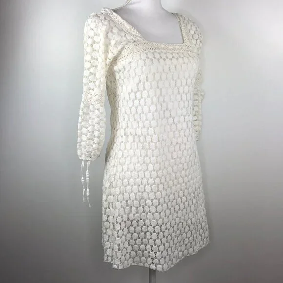 Solitaire by Ravi Khosla White Crochet Lace Dress Medium Fairy Cottagecore - Picture 1 of 8